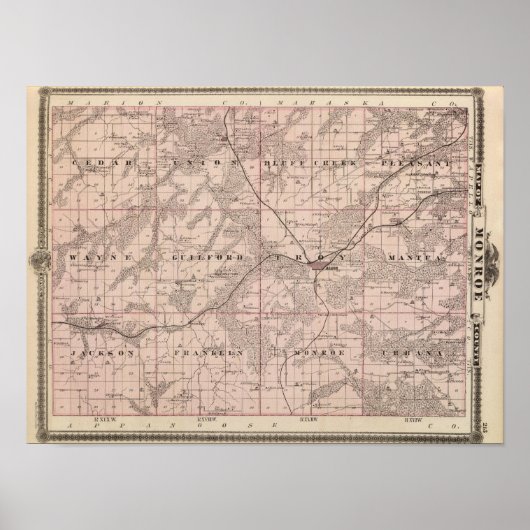 アイオワ州の州、モンロー郡の地図 ポスター (正面)