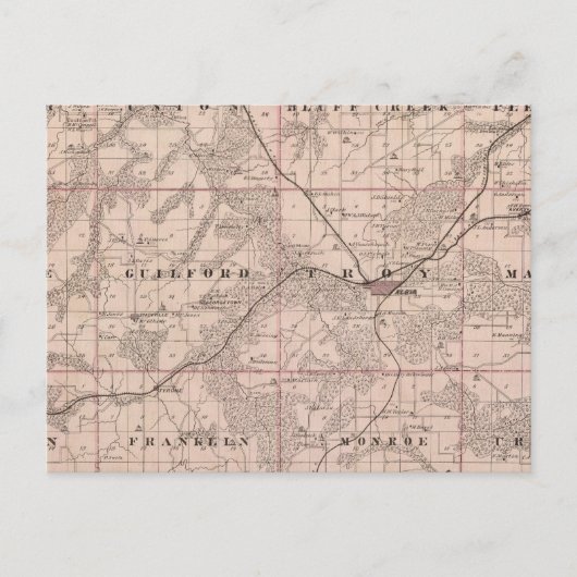 アイオワ州の州、モンロー郡の地図 ポストカード (正面)