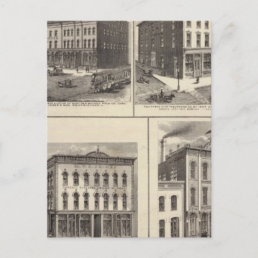 アイオワ州イーストデモインとデモインのビジネス ポストカード (正面)