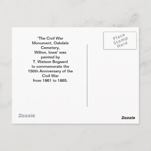 アイオワ州ウィルトンの内戦の記念碑 ポストカード (裏面)