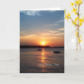 アイオワ州オコボジ湖の夕日 カード (黄色い花)