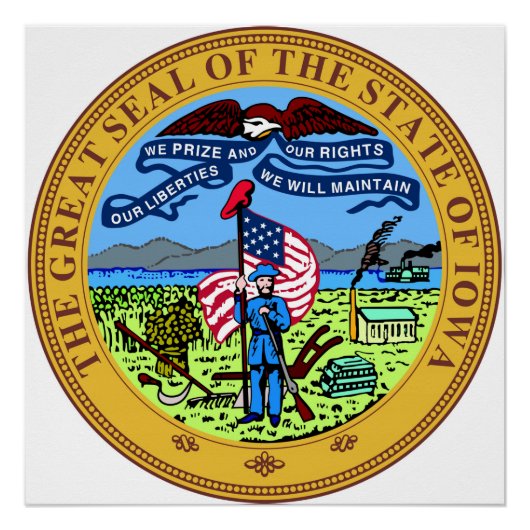 アイオワ州シールアメリカ共和国国旗 ポスター (正面)