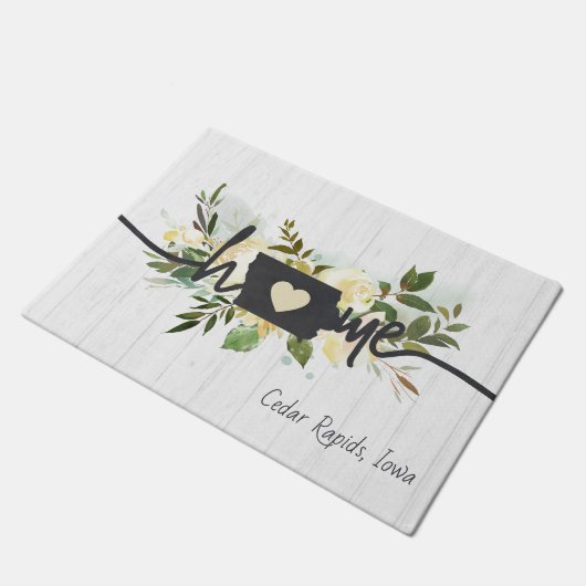 アイオワ州パーソナライズされたユアホームシティシ素朴ック ドアマット (アングル)