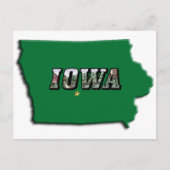 アイオワ州マップ緑の輪郭と写真文字 ポストカード (正面)