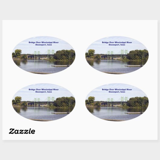 アイオワ州ミシシッピ川ダベンポートにかかる橋 楕円形シール (シート)
