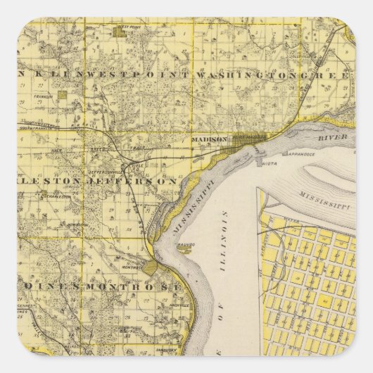 アイオワ州リー郡とモントローズの州の地図 スクエアシール (正面)