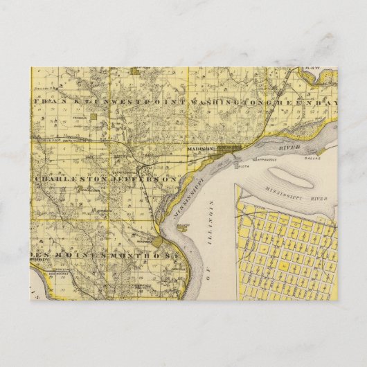 アイオワ州リー郡とモントローズの州の地図 ポストカード (正面)