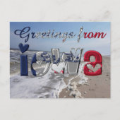 アイオワ州旗ハートUSAからの挨拶 ポストカード (正面)