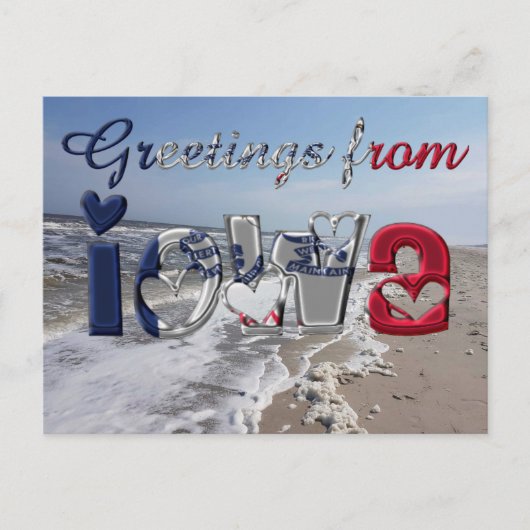 アイオワ州旗ハートUSAからの挨拶 ポストカード (正面)