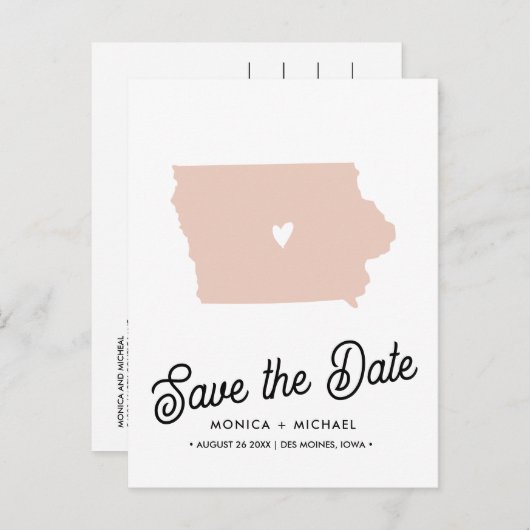 アイオワ州行き先ウェディング任意の色！ 案内ポストカード (正面/裏面)