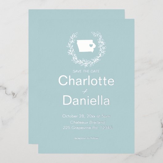 アイオワ州行き先結婚式 箔招待状 (正面/裏面)