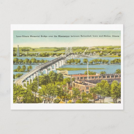 アイオワ州 イリノイ州 ブリッジ ミシシッピ川 ヴィンテージ ポストカード (正面)