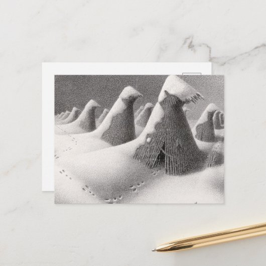 アイオワ州（1月） by Grant Wood シーズンポストカード (正面/裏面インサイチュ)