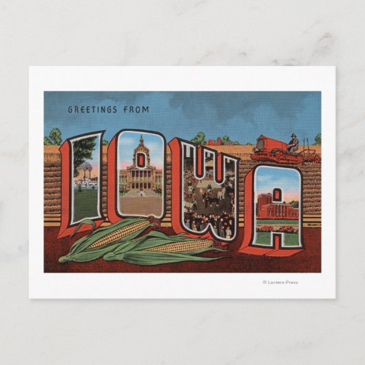 アイオワ(コーンフィールドとコーン) – 大きな文字のシーン ポストカード (正面)