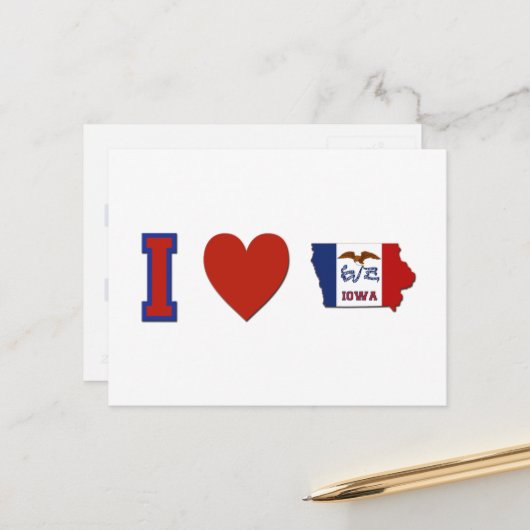 アイオワ・シェイプド州旗ビッグ赤いハート ポストカード (正面/裏面インサイチュ)