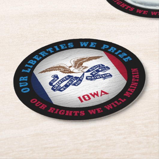 アイオワ・ホーキー州旗 ラウンドペーパーコースター (アングル)