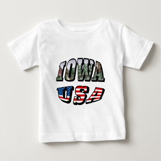 アイオワUSA国旗と州フォト文字 ベビーTシャツ (正面)