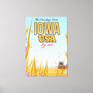 アイオワUSA "The Hawkeye州"漫画の旅行ポスター。 キャンバスプリント
