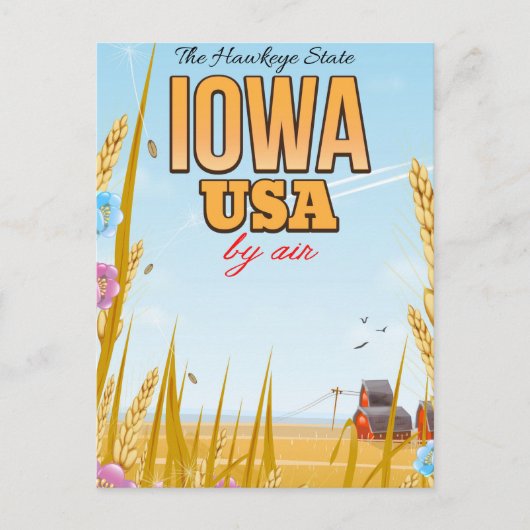 アイオワUSA "The Hawkeye州"漫画の旅行ポスター。 ポストカード (正面)
