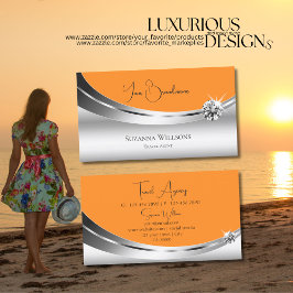 アイキャッチシルバーオレンジきらめくダイヤモンド 名刺