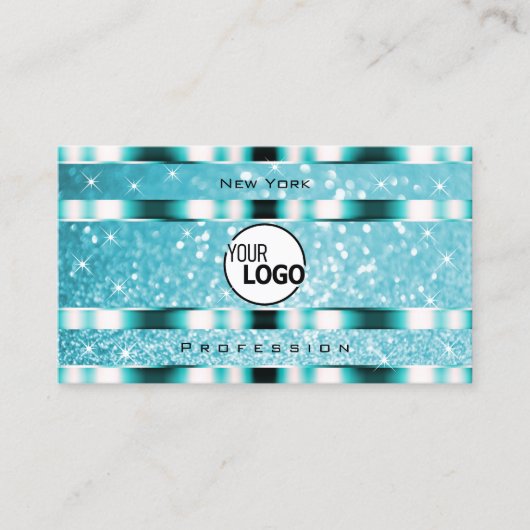 アイキャッチティール（緑がかった色）グリッタースパークルスターズアンドロゴ 名刺 (正面)