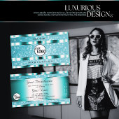 アイキャッチティール（緑がかった色）グリッタースパークルスターズアンドロゴ 名刺