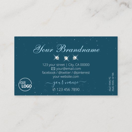 アイキャッチティール（緑がかった色）ブルーきらめくダイヤモンド追加ロゴ 名刺 (裏面)