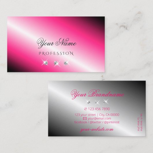 アイキャッチピンクシルバースパークルダイヤモンドスタイリッシュ 名刺 (正面/裏面)