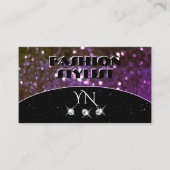 アイキャッチブラックパープルスパークルグリッターモノグラム 名刺 (正面)