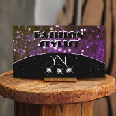 アイキャッチブラックパープルスパークルグリッターモノグラム 名刺