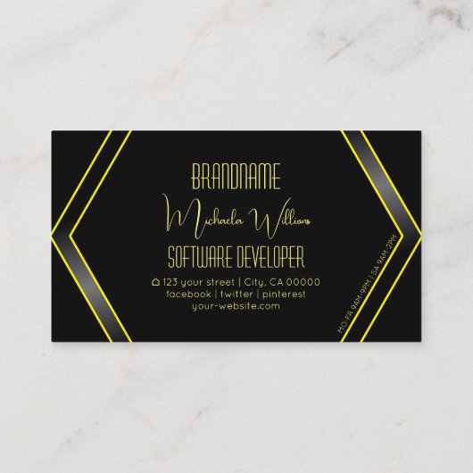 アイキャッチャー幾何学的ブラックとイエローフラッシュカッコいい 名刺 (裏面)