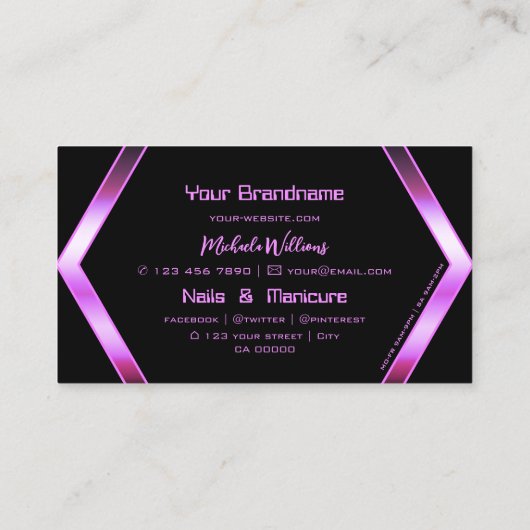 アイキャッチャー黒幾何学ピンクパープルきらめく 名刺 (裏面)