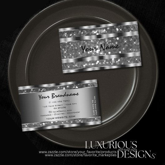 アイキャッチングシルバーグリッタースパークルスタークオリティ 名刺