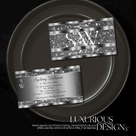 アイキャッチングシルバーグリッタースパークルスターズモノグラム 名刺