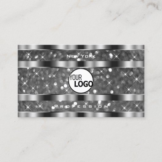 アイキャッチングシルバーグリッタースパークルスター追加ロゴ 名刺 (正面)