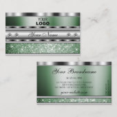 アイキャッチングシルバーグリーンスパークルグリッター追加ロゴ 名刺 (正面/裏面)