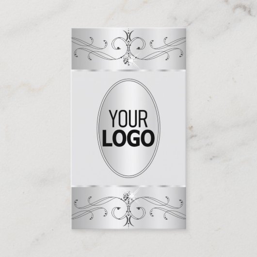 アイキャッチングシルバーグレイ華美オーナメント追加ロゴ 名刺 (正面)
