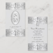 アイキャッチングシルバーグレー華美オーナメントモノグラム 名刺 (正面/裏面)