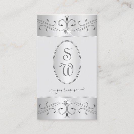 アイキャッチングシルバーグレー華美オーナメントモノグラム 名刺 (正面)