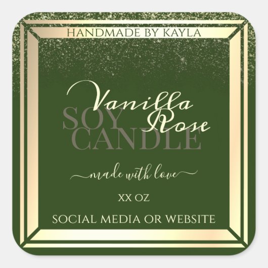 アイキャッチングダークグリーン製品ラベル金ゴールドフレーム スクエアシール (正面)