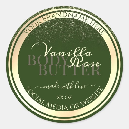 アイキャッチングダークグリーン製品ラベル金ゴールドフレーム ラウンドシール (正面)