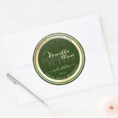 アイキャッチングダークグリーン製品ラベル金ゴールドフレーム ラウンドシール (封筒)
