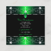 アイキャッチングブラックグリーン華美オーナメントイニシャル スクエア名刺 (裏面)