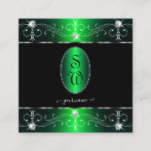 アイキャッチングブラックグリーン華美オーナメントモノグラム スクエア名刺 (正面)
