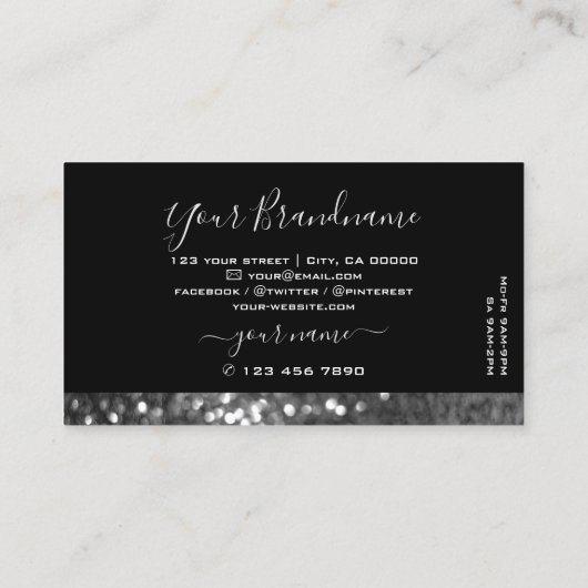 アイキャッチングブラックシルバースパークルグリッター輝き 名刺 (裏面)