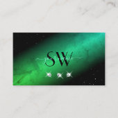 アイキャッチングブラックティール(緑がかった色)宝石きらめくモノグラム 名刺 (正面)