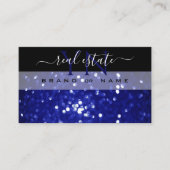 アイキャッチングブラックブルーきらめくグリッターモノグラム 名刺 (正面)