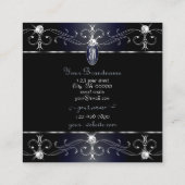 アイキャッチングブラックブルー華美オーナメントイニシャル スクエア名刺 (裏面)