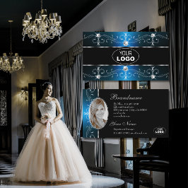 アイキャッチングブラック華美ティール（緑がかった色）縁どロゴ&フォト 名刺