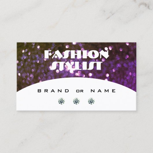 アイキャッチングホワイトパープルスパークルグリッターシメリー 名刺 (正面)